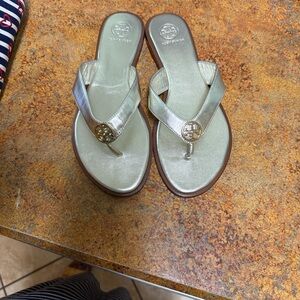 Tory Burch Metallic Gold Logo Thong Sandals - Women's